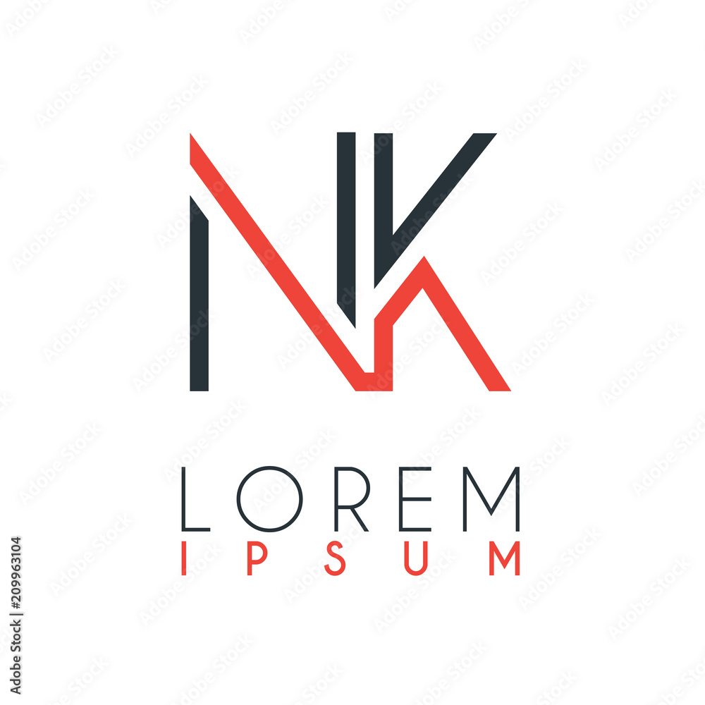 The logo between the letter N and letter K or NK with a certain distance and connected by orange and gray color The logo between the letter N and letter K or NK with a certain distance and connected by orange and gray color