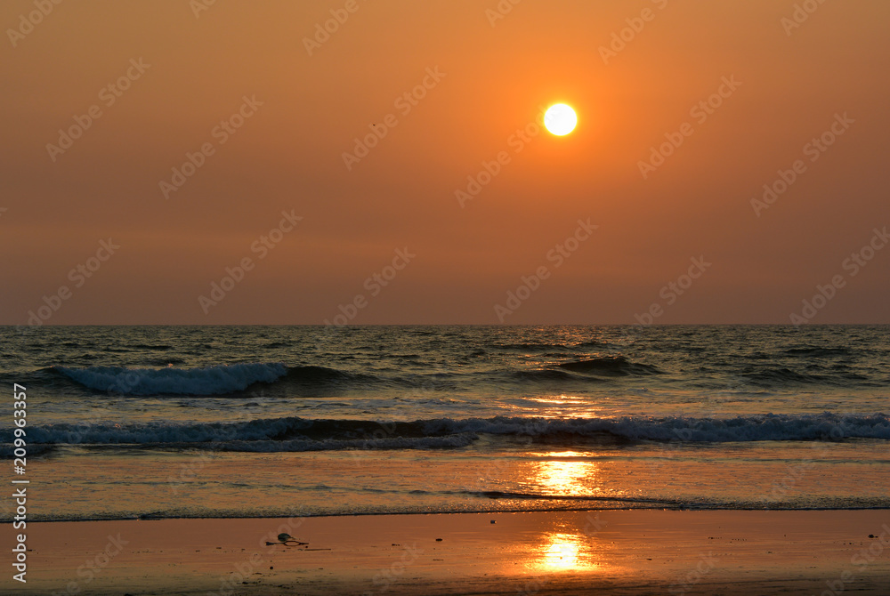 Beautiful sunset on Arambol beach in North Goa.India 