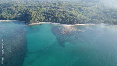 Aerial photo tropical beach and ocean 