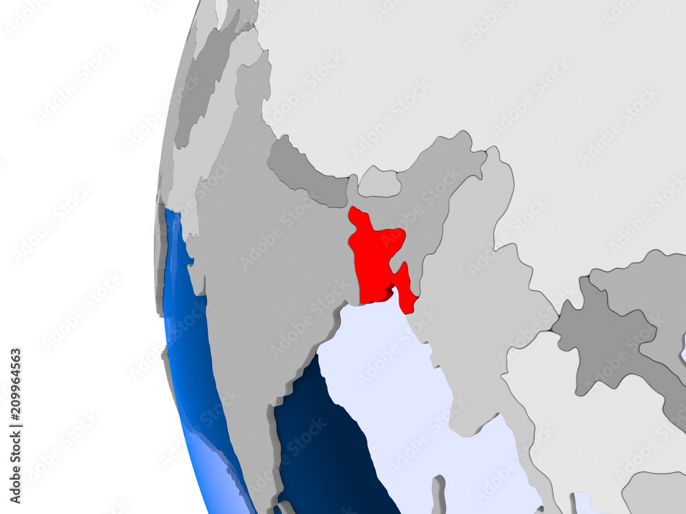 Map of Bangladesh on political globe Map of Bangladesh on political globe