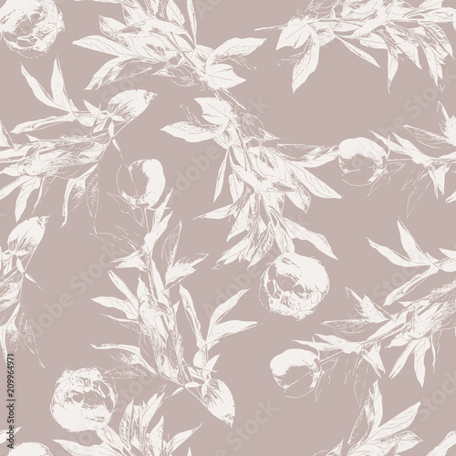 Peony flower silhouette seamless pattern