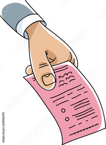 A cartoon hand holding a pink slip informing of a job loss and unemployment.