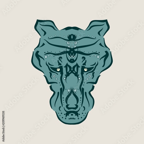 Fototapeta Naklejka Na Ścianę i Meble -  Ornamental tattoo wolf head. Abstract hand drawn style