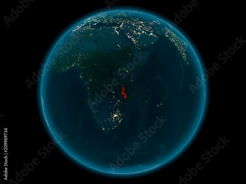 Fototapeta Naklejka Na Ścianę i Meble -  Malawi on planet Earth in space at night