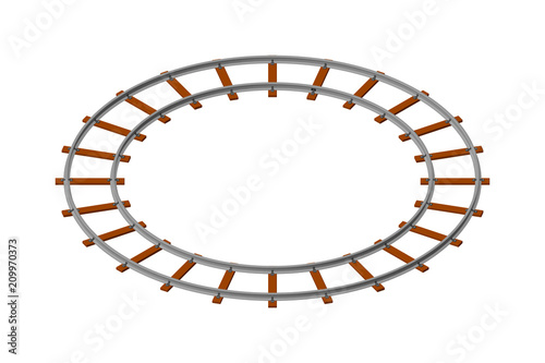 Round railway track. Isolated on white background. 3d Vector illustration.