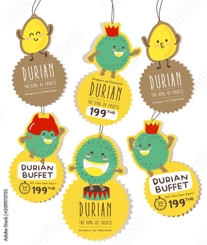 Cute Durian Hanging Tag Vector / Mascot Vector Design