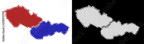 Dotted halftone Czechoslovakia map. Vector geographic scheme on white and black backgrounds. Abstract mosaic of Czechoslovakia map designed from round items. photo