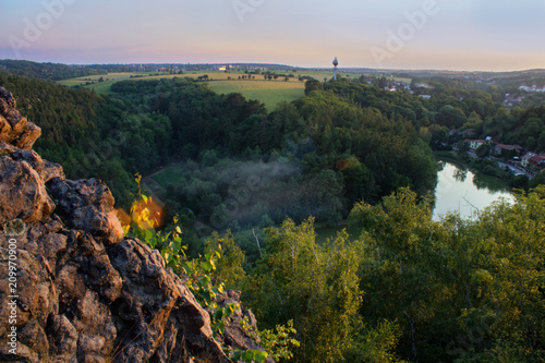 View from Ales lookout to Czech landscape in sunset