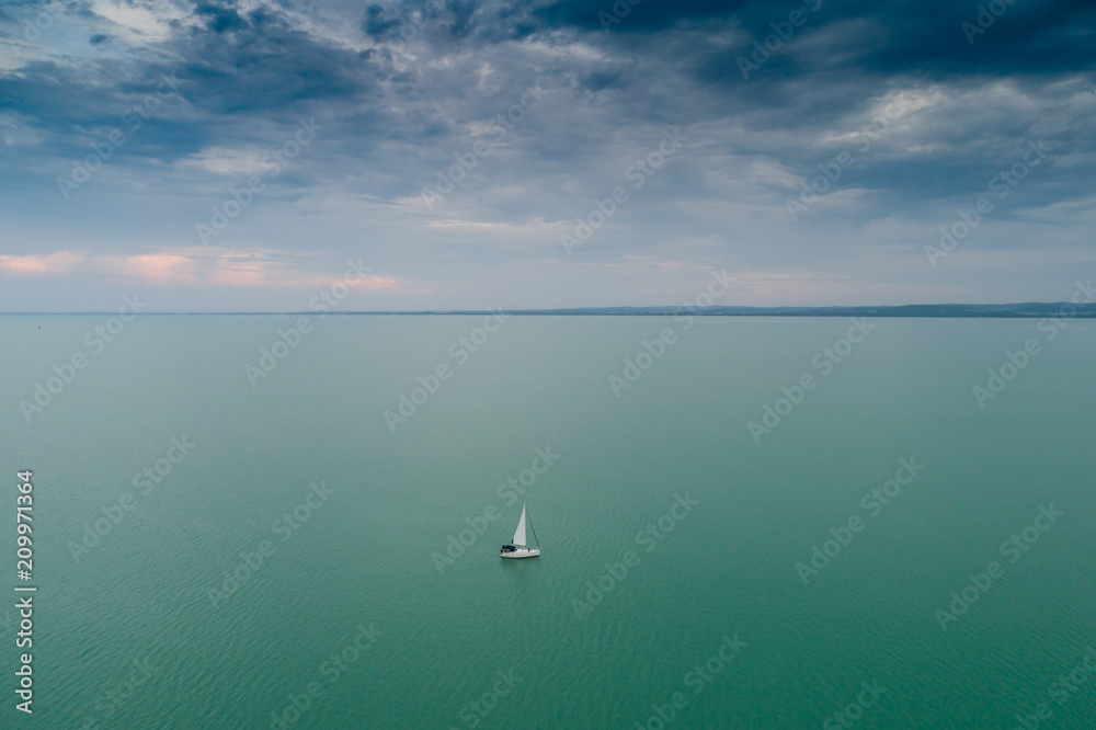 White sailing boat in Lake Balaton