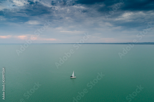 White sailing boat in Lake Balaton