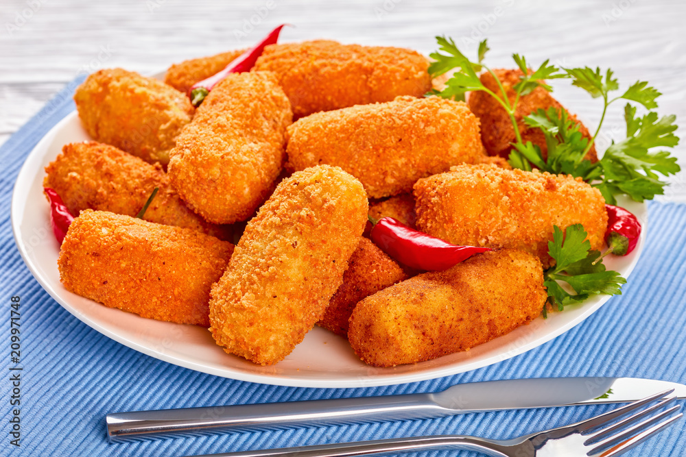 fried golden brown potato croquettes, close-up fried golden brown potato croquettes, close-up