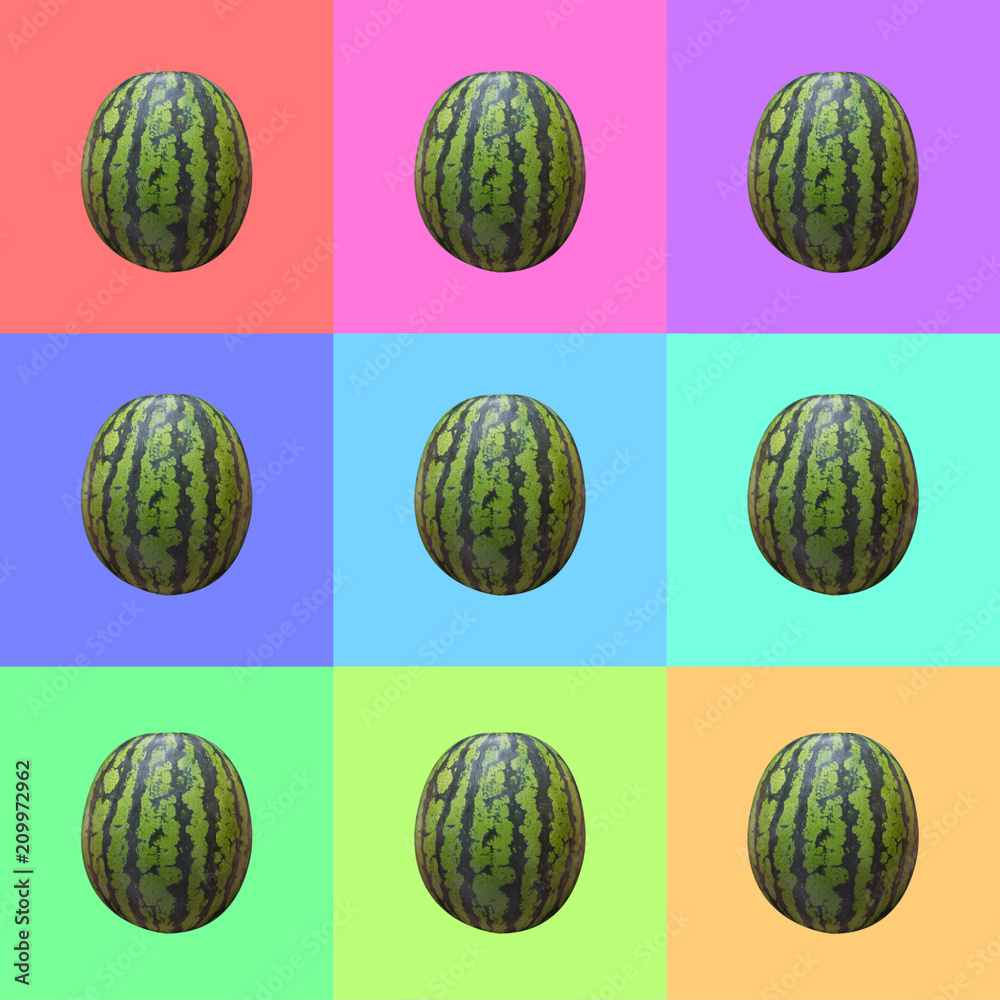 Watermelon pattern isolated on a colorful pastel background with a shadow