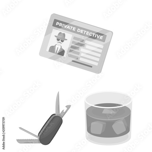 Detective and Attributes monochrome icons in set collection for design.Detective Agency vector symbol stock web illustration.