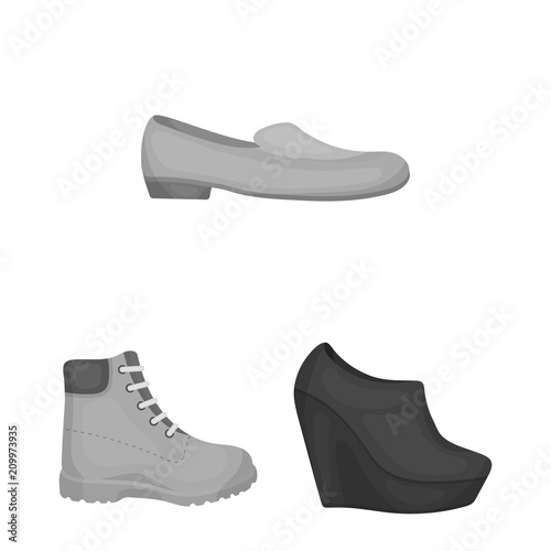 A variety of shoes monochrome icons in set collection for design. Boot, sneakers vector symbol stock web illustration.