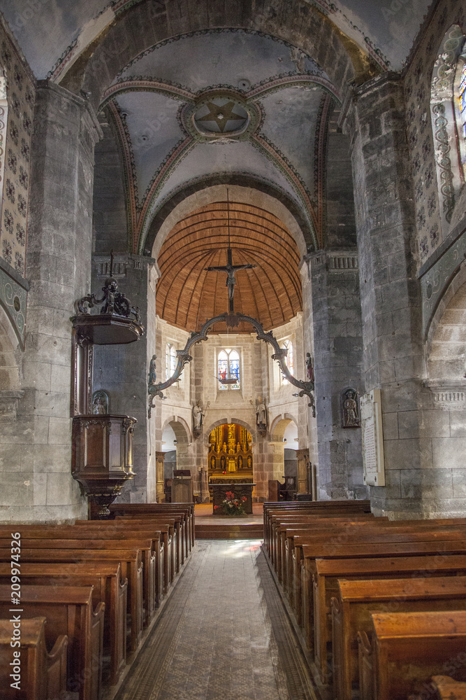  Interior of the old church in Barfleur in Normandy, France