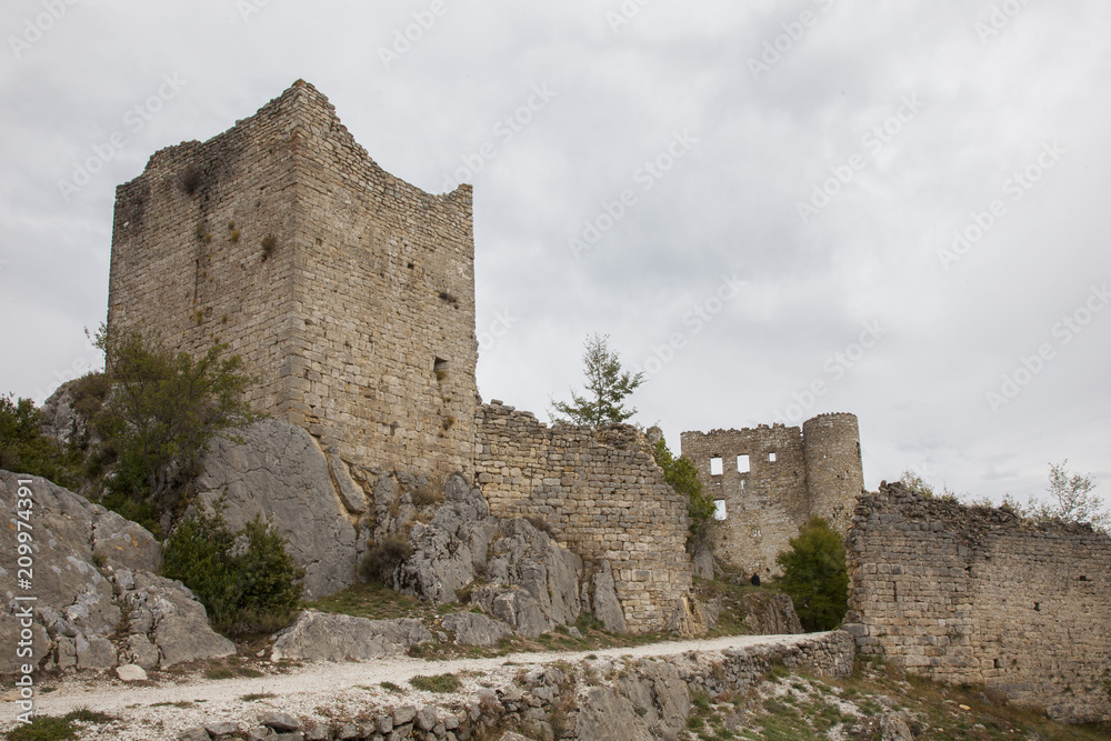 Ruins of old medieval castle of Bargeme in Provence France
