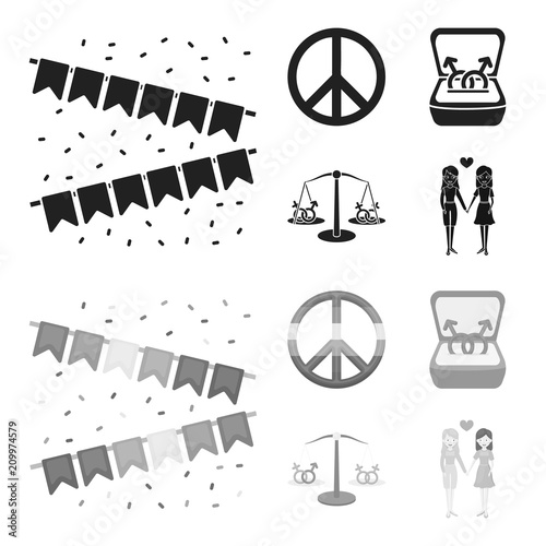 Flags, rainbow, emblem, rings. Gay set collection icons in black,monochrome style vector symbol stock illustration web.