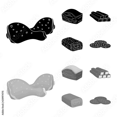 Chicken drumstick, podcherevina, crab sticks, meatloaf. Meat set collection icons in black,monochrome style vector symbol stock illustration web.