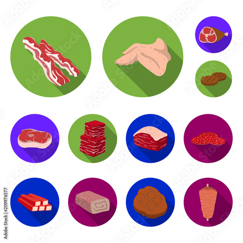 Different meat flat icons in set collection for design. Meat product vector symbol stock web illustration.