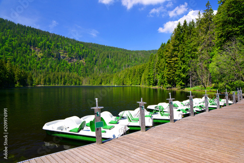 Moraine lake Grosser Arbersee in National park Bavarian forest. Germany.