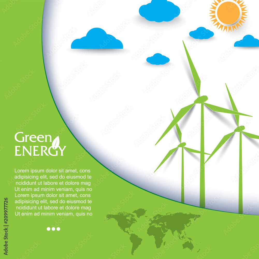 Creative vector design regenerative energy  with wind turbines, green energy concept.