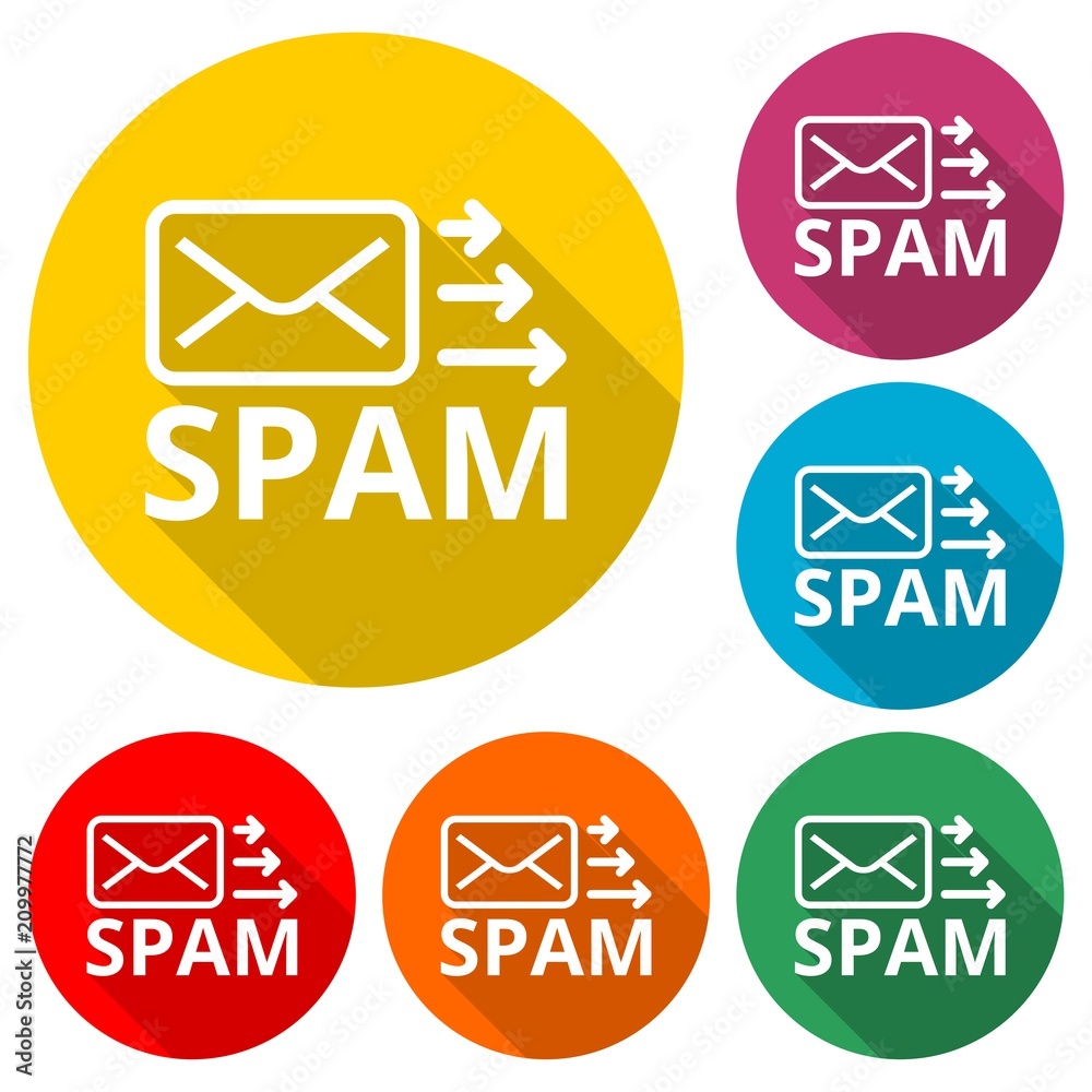 Spam icon, color icon with long shadow Spam icon, color icon with long shadow
