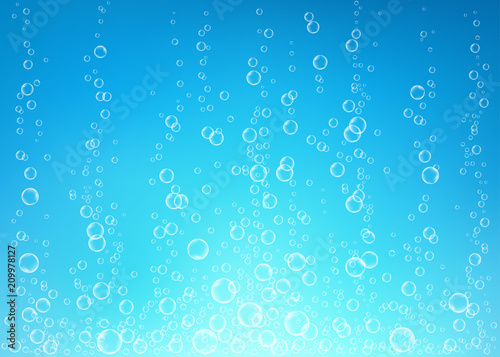 Undersea  blue  fizzing air, water or oxygen  bubbles vector texture.
