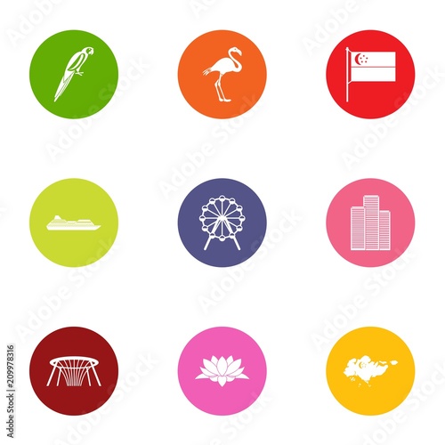 Tropical amusement park icons set. Flat set of 9 tropical amusement park vector icons for web isolated on white background