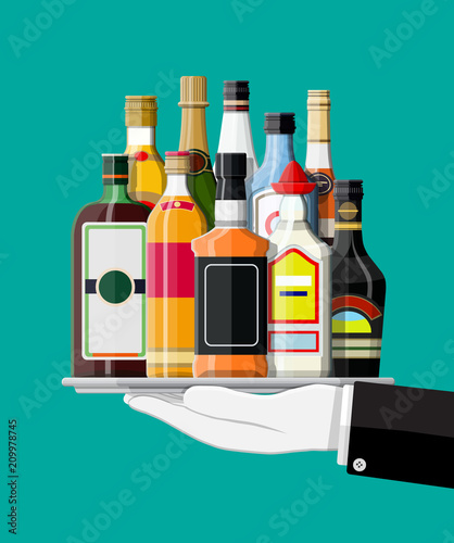 Alcohol drinks collection in tray