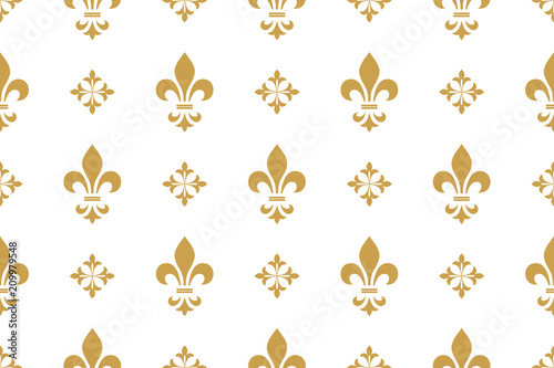 Wallpaper in the style of Baroque. A seamless vector background. White and gold floral ornament. Graphic pattern for fabric, wallpaper, packaging. Ornate Damask flower ornament
