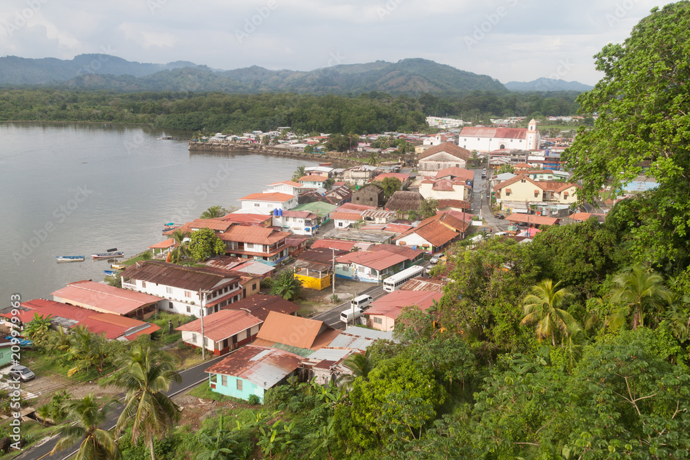 Aerial view of Portobelo village, Panama