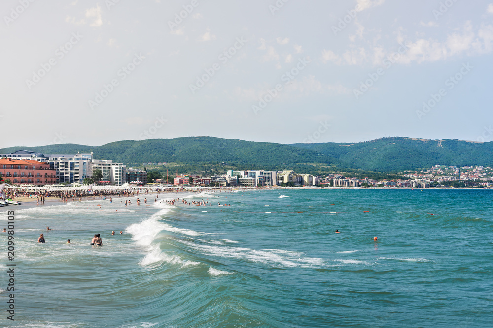 Sunny Beach, Bulgaria. Popular summer resort near Burgas, Bulgaria - view of the beach in summer.