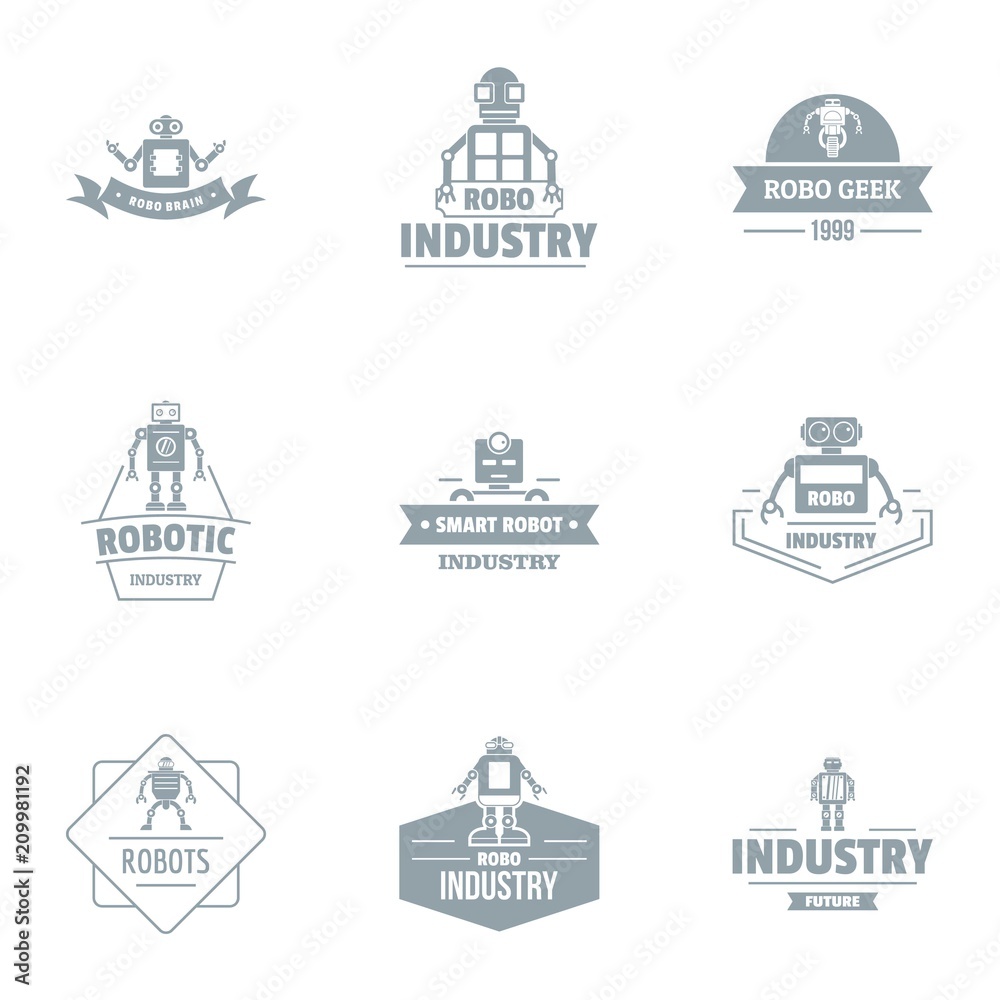 Robo industry logo set. Simple set of 9 robo industry vector logo for web isolated on white background