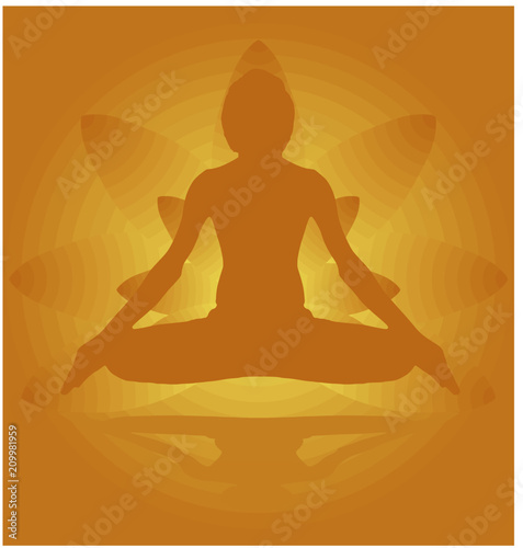 Yoga Day meditation padmasana pose banner against golden lotus petals with beautiful gradient vector design colour on Golden Background © Ajay