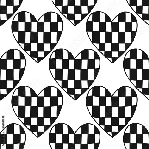 Decorative hearts. Black and white illustration for coloring book or page. Seamless pattern, love background.