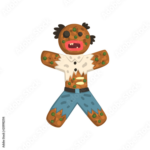 Gingerbread man in costume of zombie, Christmas character vector Illustration on a white background