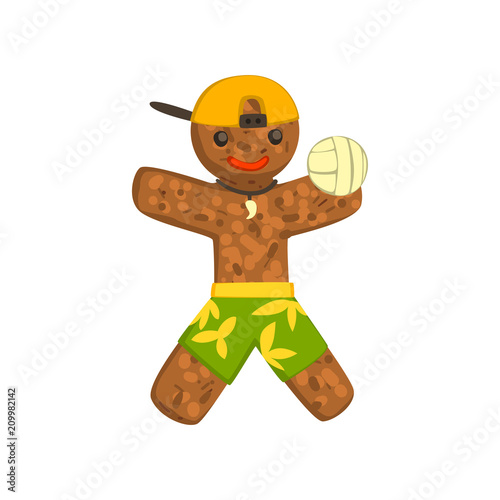 Gingerbread man decorated with icing, Christmas character with funny face vector Illustration on a white background