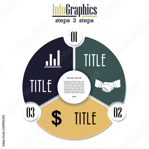 Vector circle chart infographic template with 3 options. Cycle diagram, graph, presentation chart. Design for business concept with circular parts, 