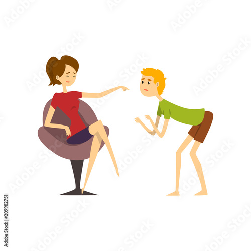 Henpecked man and his wife, husband dominated by wife cartoon vector Illustration on a white background