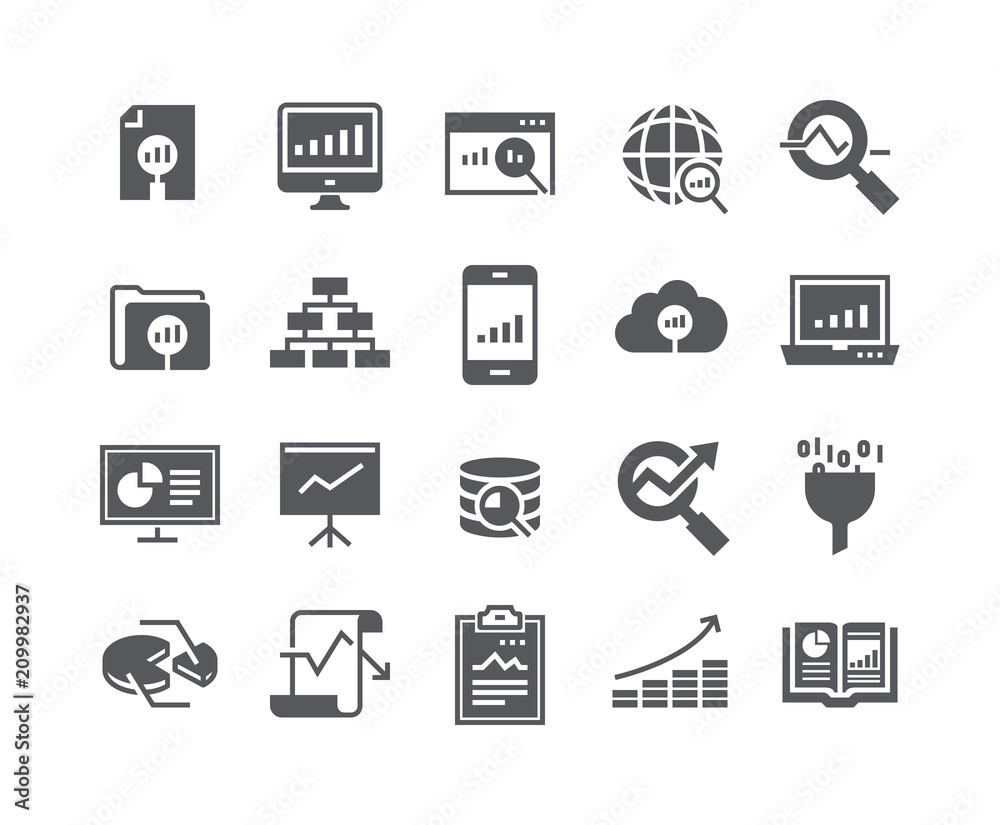 Simple flat high quality vector icon set,Data analysis related icons collection, Graphs, Traffic Analysis, cloud computing, Big Data and more..48x48 Pixel Perfect.