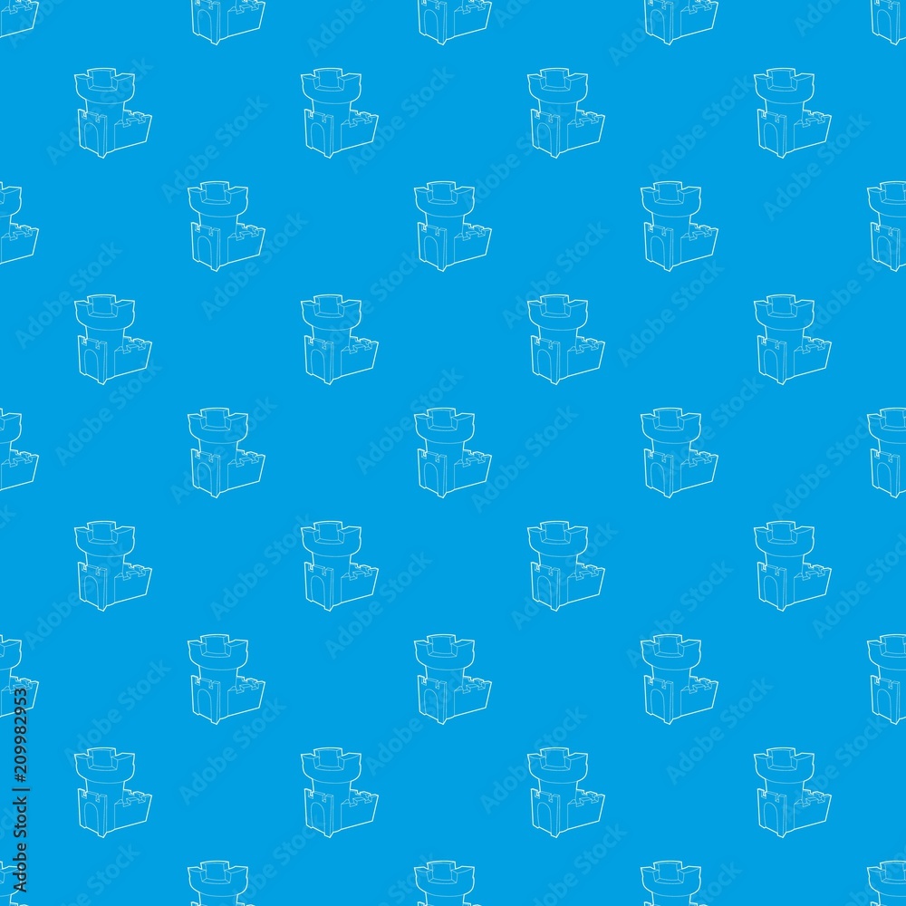 Castle tower pattern vector seamless blue repeat for any use