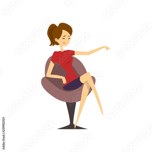 Woman manipulator sitting on the armchair, domestic violence and manipulation cartoon vector Illustration on a white background