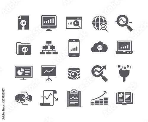 Simple flat high quality vector icon set,Data analysis related icons collection, Graphs, Traffic Analysis, cloud computing, Big Data and more..48x48 Pixel Perfect.