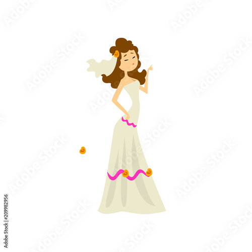 Arrogant bride in white dress vector Illustration on a white background
