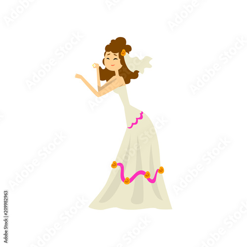 Young woman in a wedding dress vector Illustration on a white background