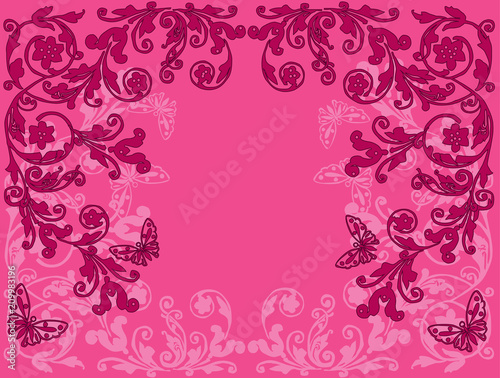 purple design with abstract butterflies and flowers