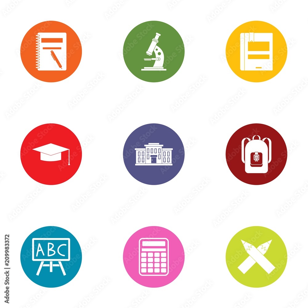 Day of school icons set. Flat set of 9 day of school vector icons for web isolated on white background Day of school icons set. Flat set of 9 day of school vector icons for web isolated on white background