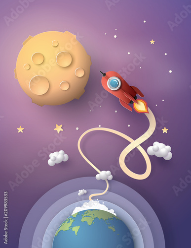 Space rocket launch and galaxy .