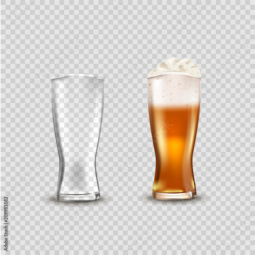 Glass cup with beer, ads soap beer attractive beer mockup in 3d template on transparent background stock illustration photo