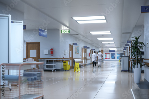 Hallway the emergency room and outpatient hospital. 3d illustration